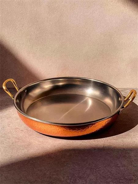 Сковорода 23х4,5 см с двумя ручками «Бином», медная с нержавеющей сталью, с тиснением и полировкой